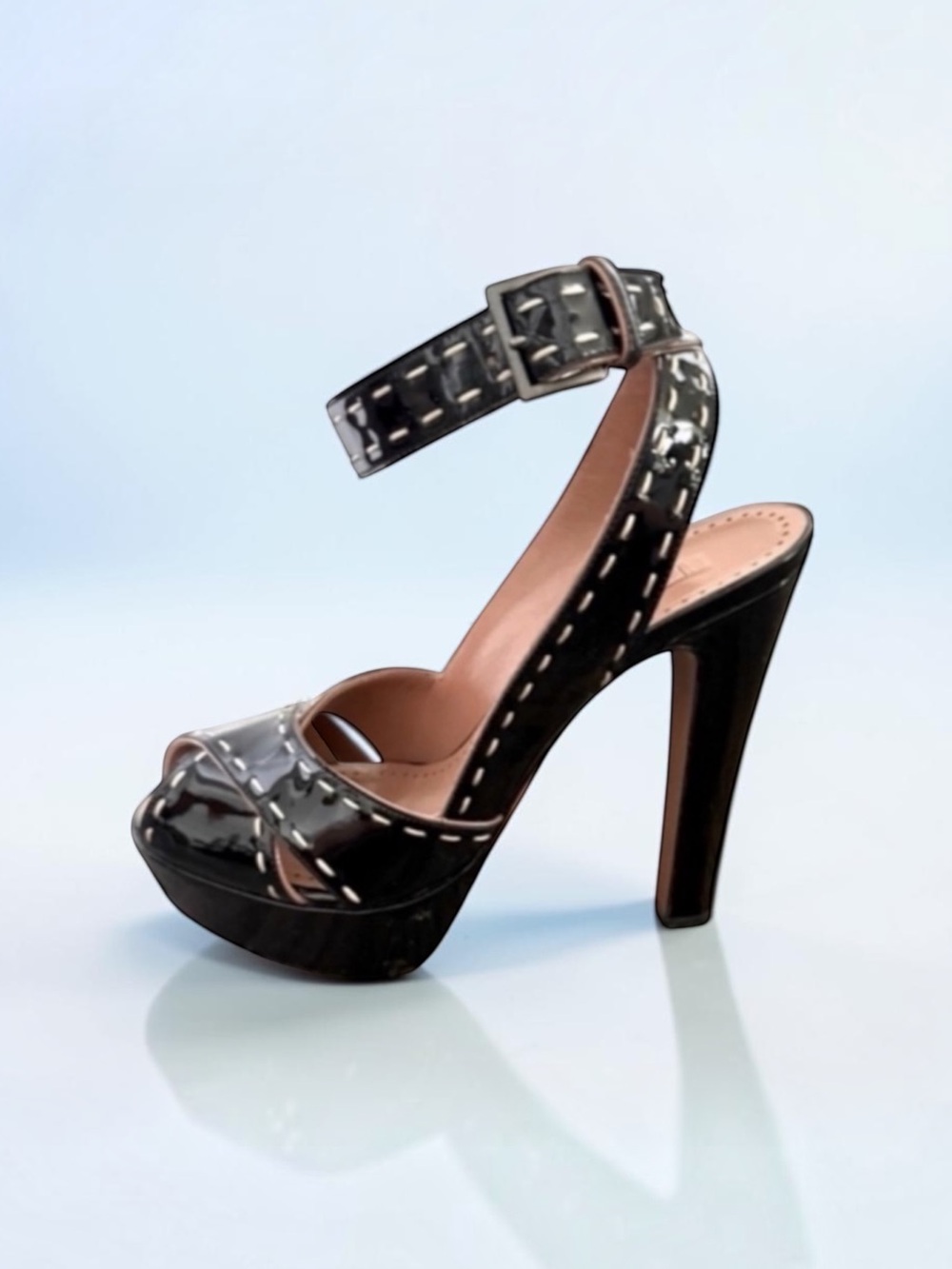 ALAIA Patent Leather Ankle Strap Platform Sandals 37